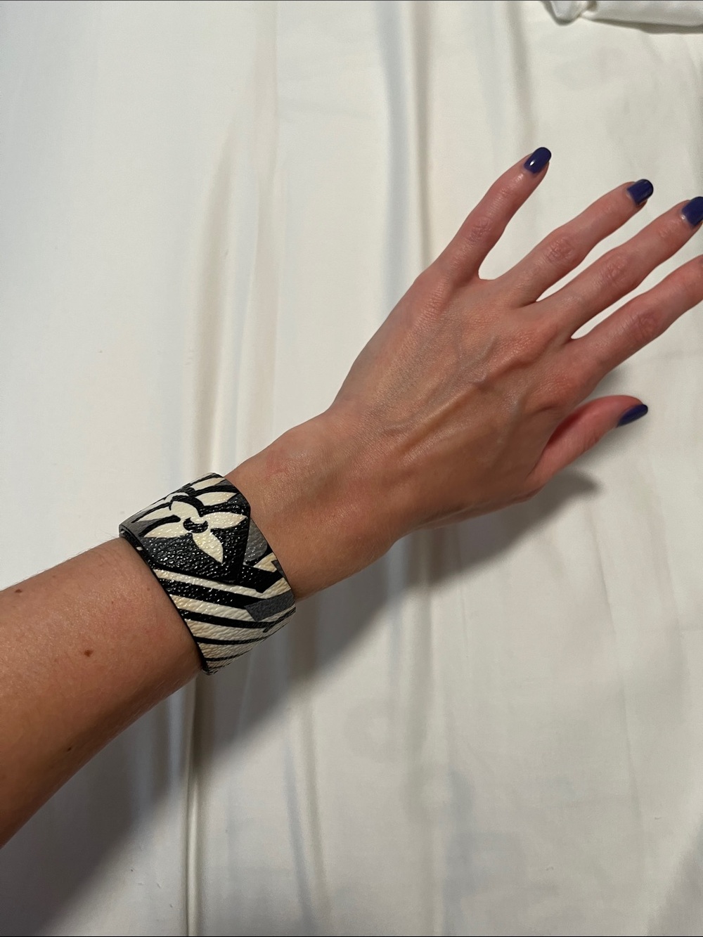 Louis Vuitton Black and White Print Leather Cuff Bracelet